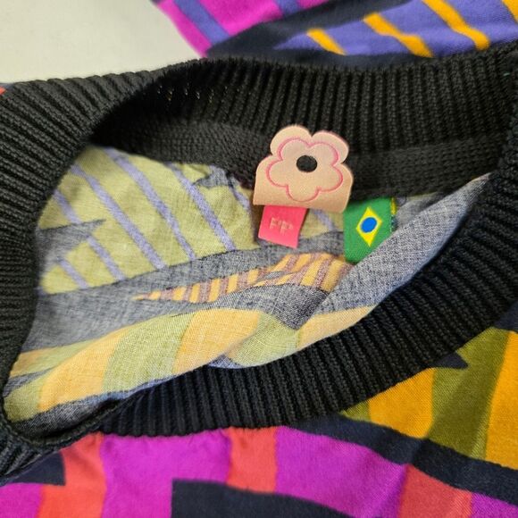 Farm Rio Cropped Over Sized Shirt‎ Womens Size PP US XS Geomtric Multicolor - Picture 9 of 13